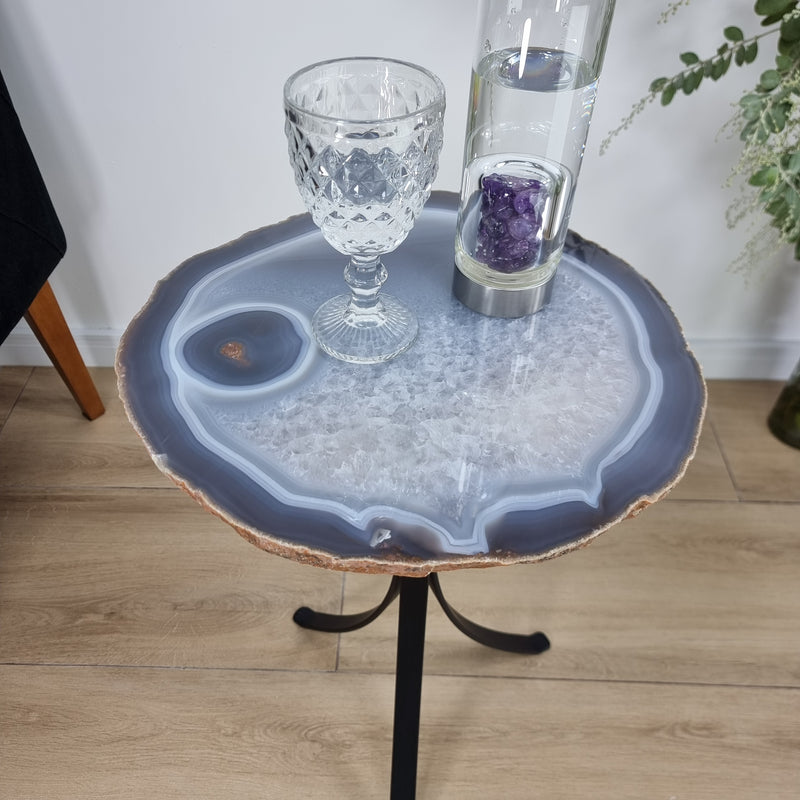 Mesa Lateral Ágatas Naturais Chapas GROSSAS base ferro 60 cm altura