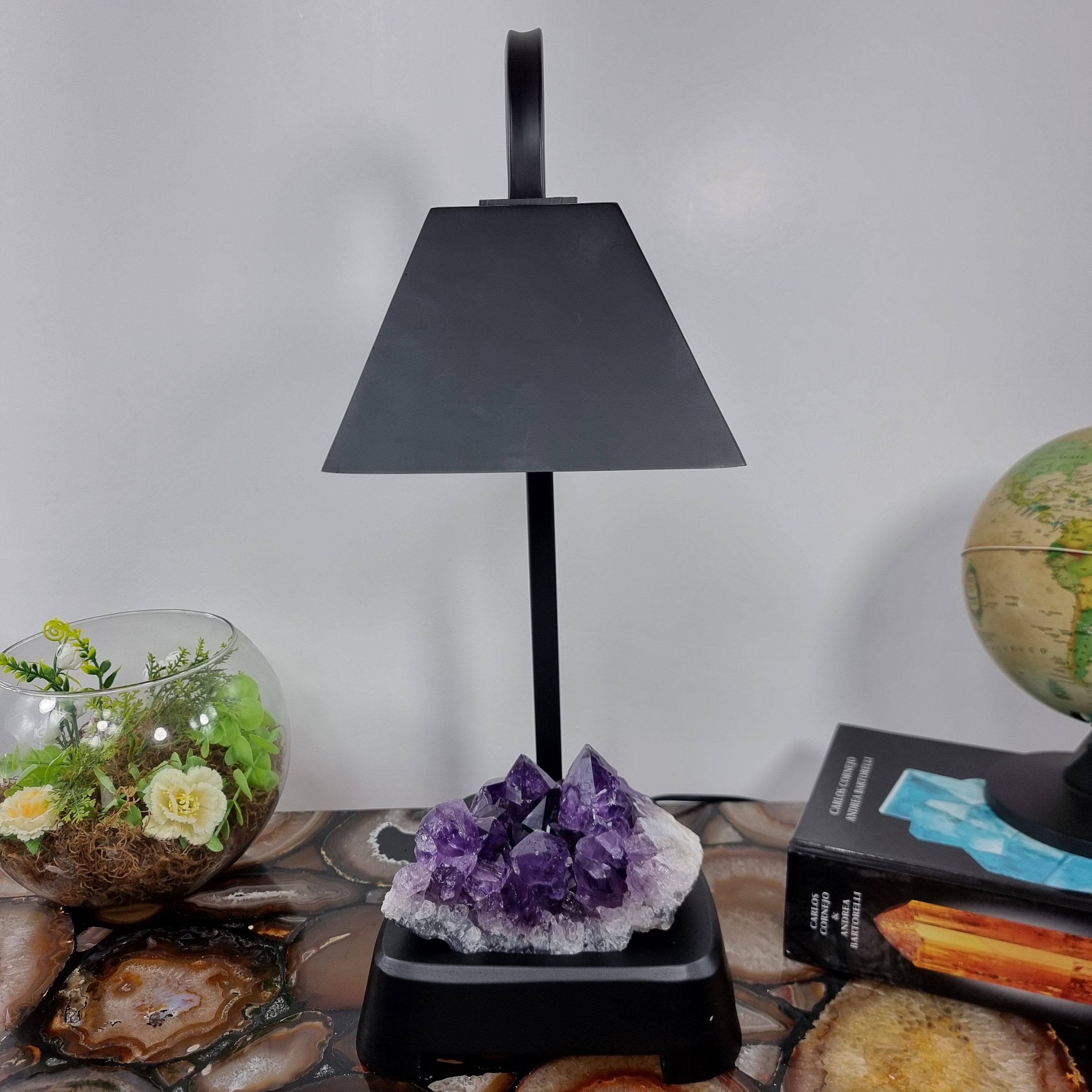 ABAJUR de Pedras Preciosas | Linda Pedra Drusa na Base | Super Especial com 45 cm altura - Peça Artesanal BR Crystals
