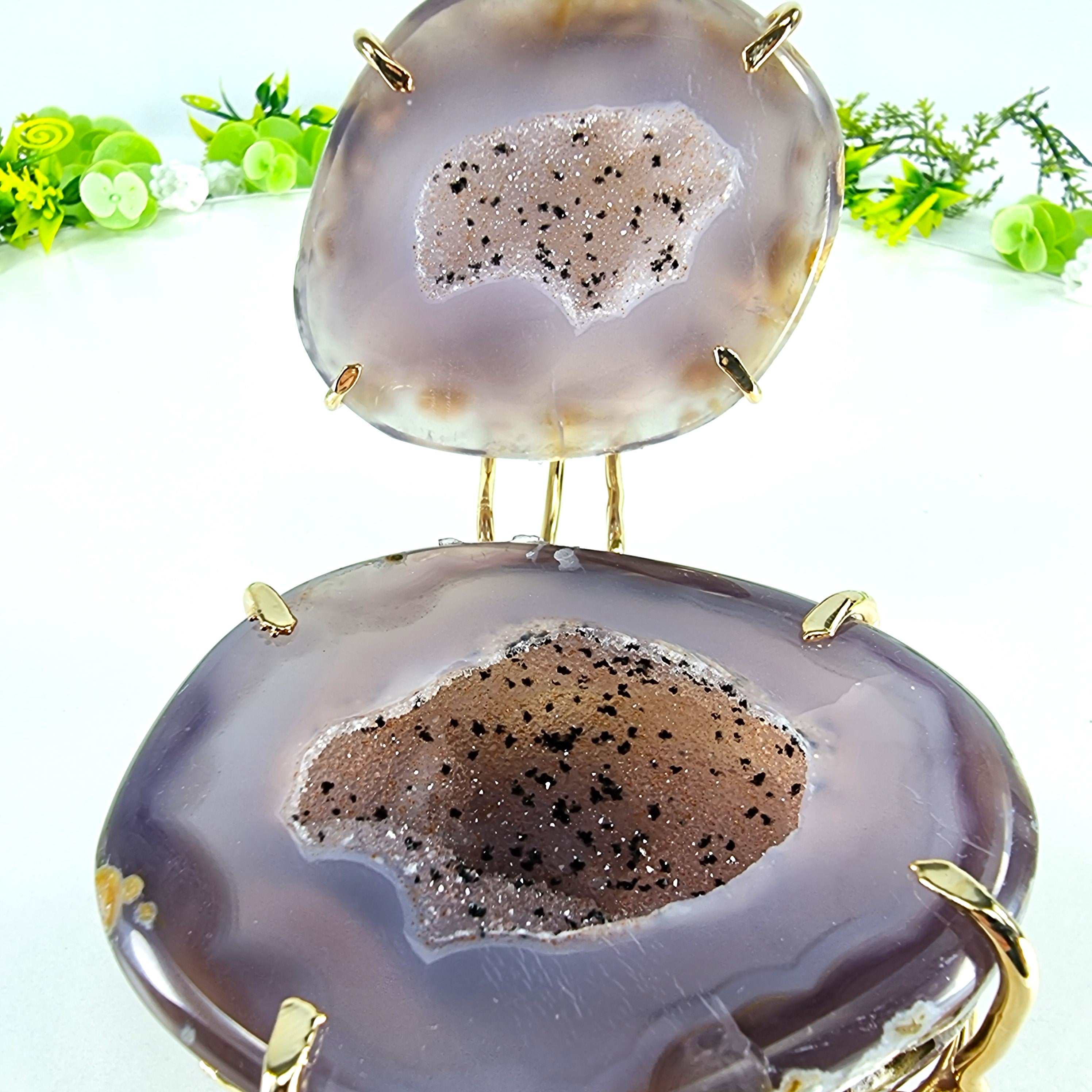 Porta joyas de geodas de ágata pulida con cristales de una pieza