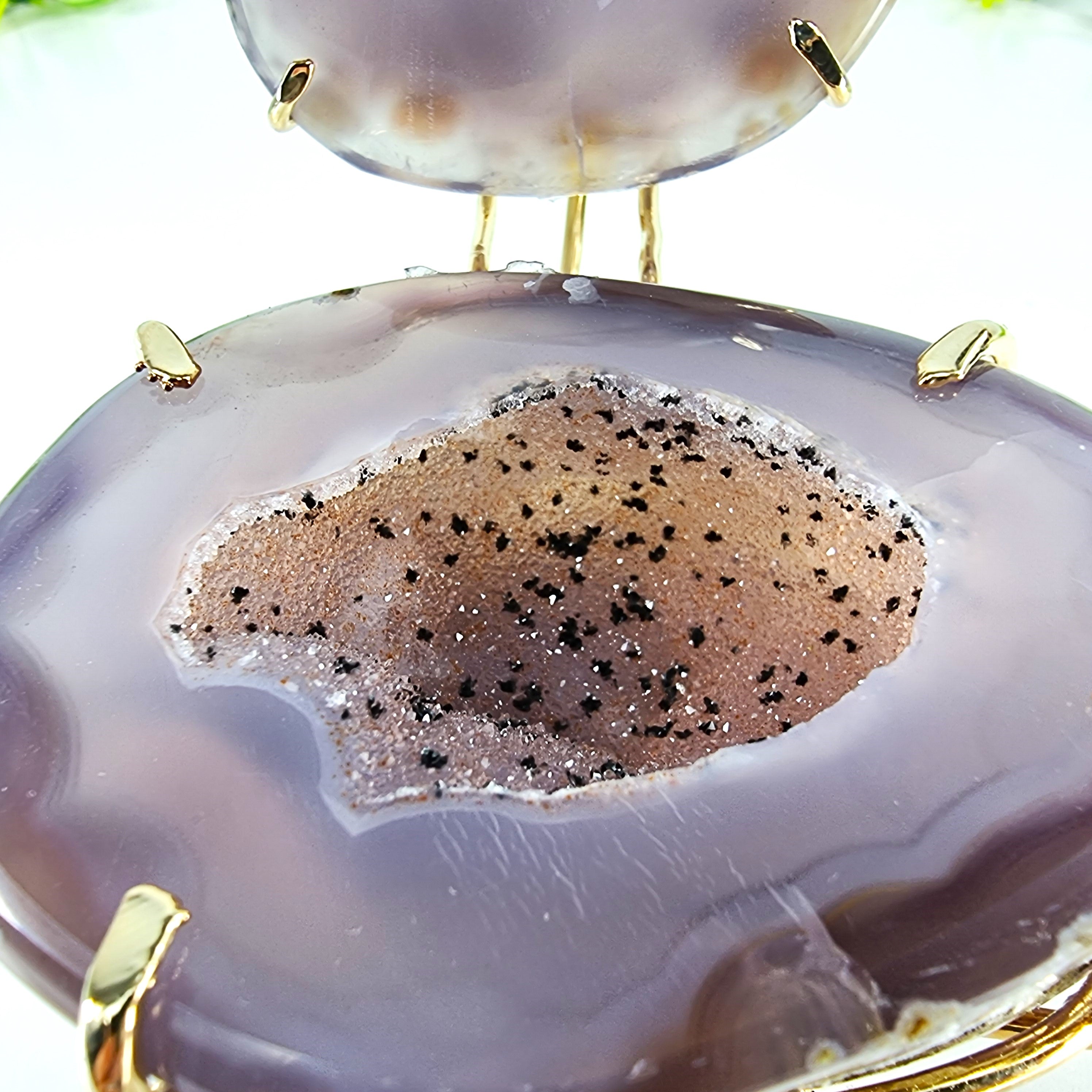 Porta joyas de geodas de ágata pulida con cristales de una pieza