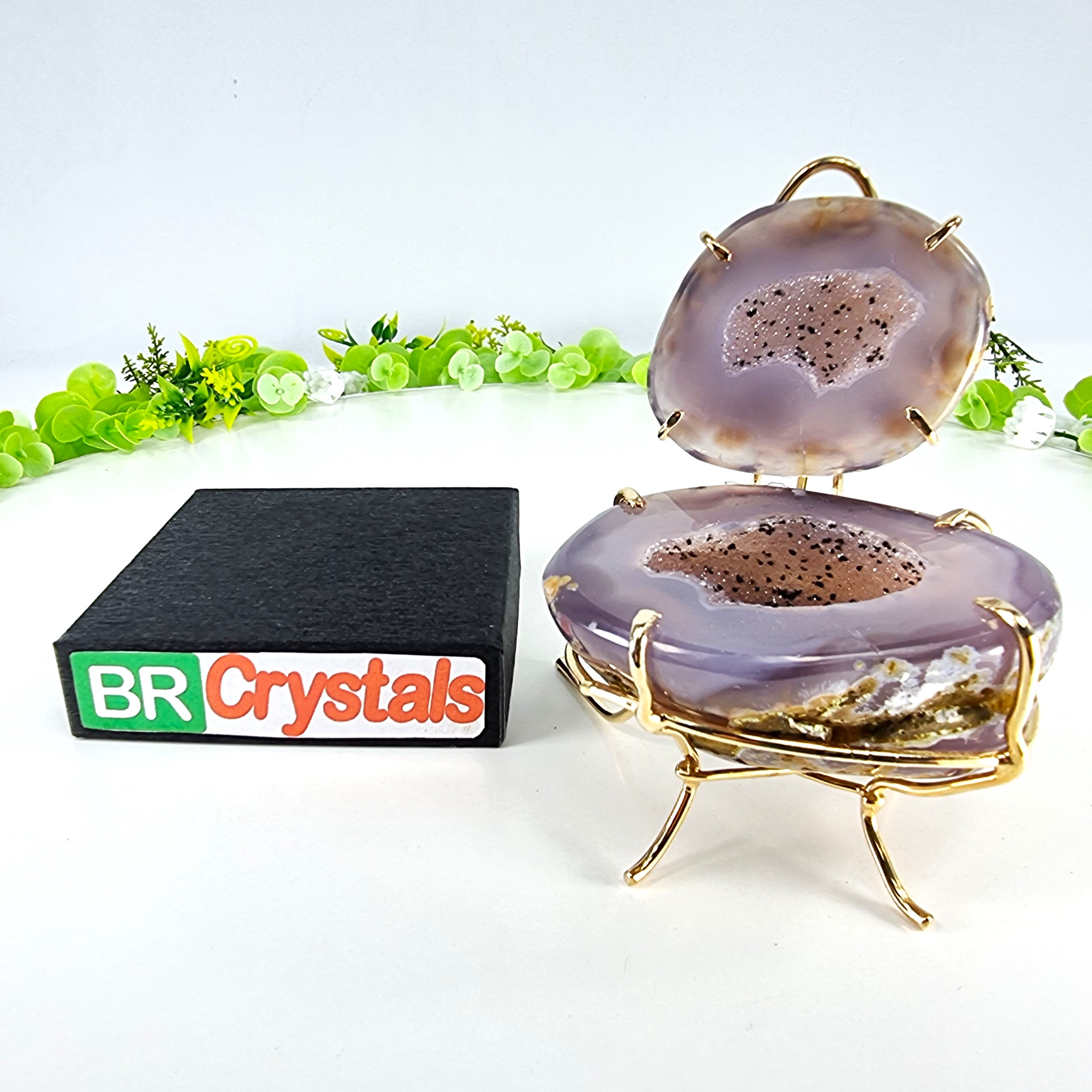 Porta joyas de geodas de ágata pulida con cristales de una pieza