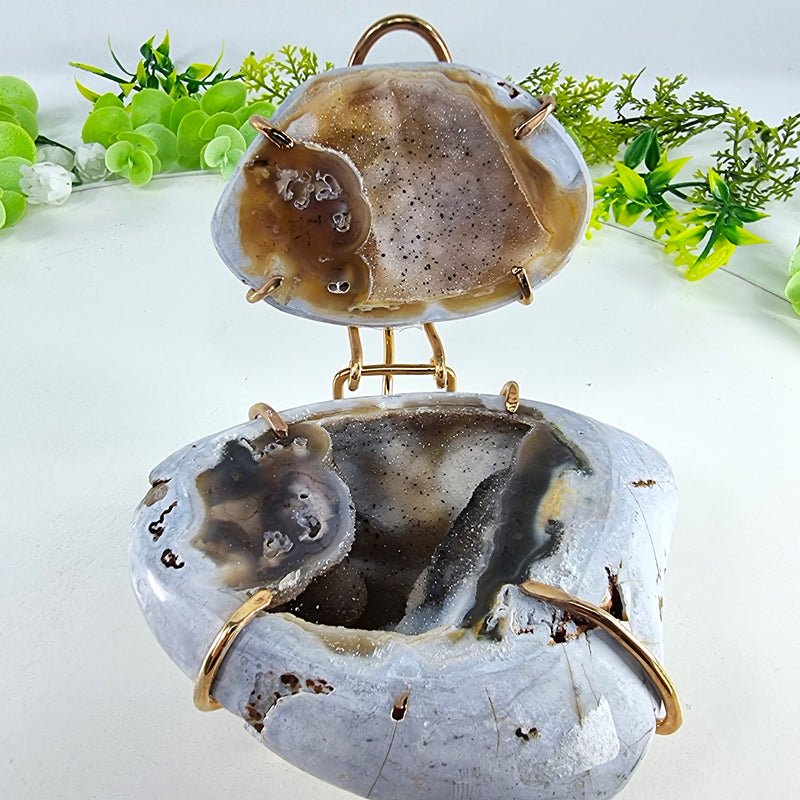 Polished Agate Geodes Jewelry Holder with Crystals One Piece