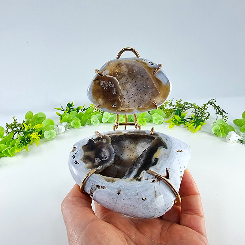 Polished Agate Geodes Jewelry Holder with Crystals One Piece