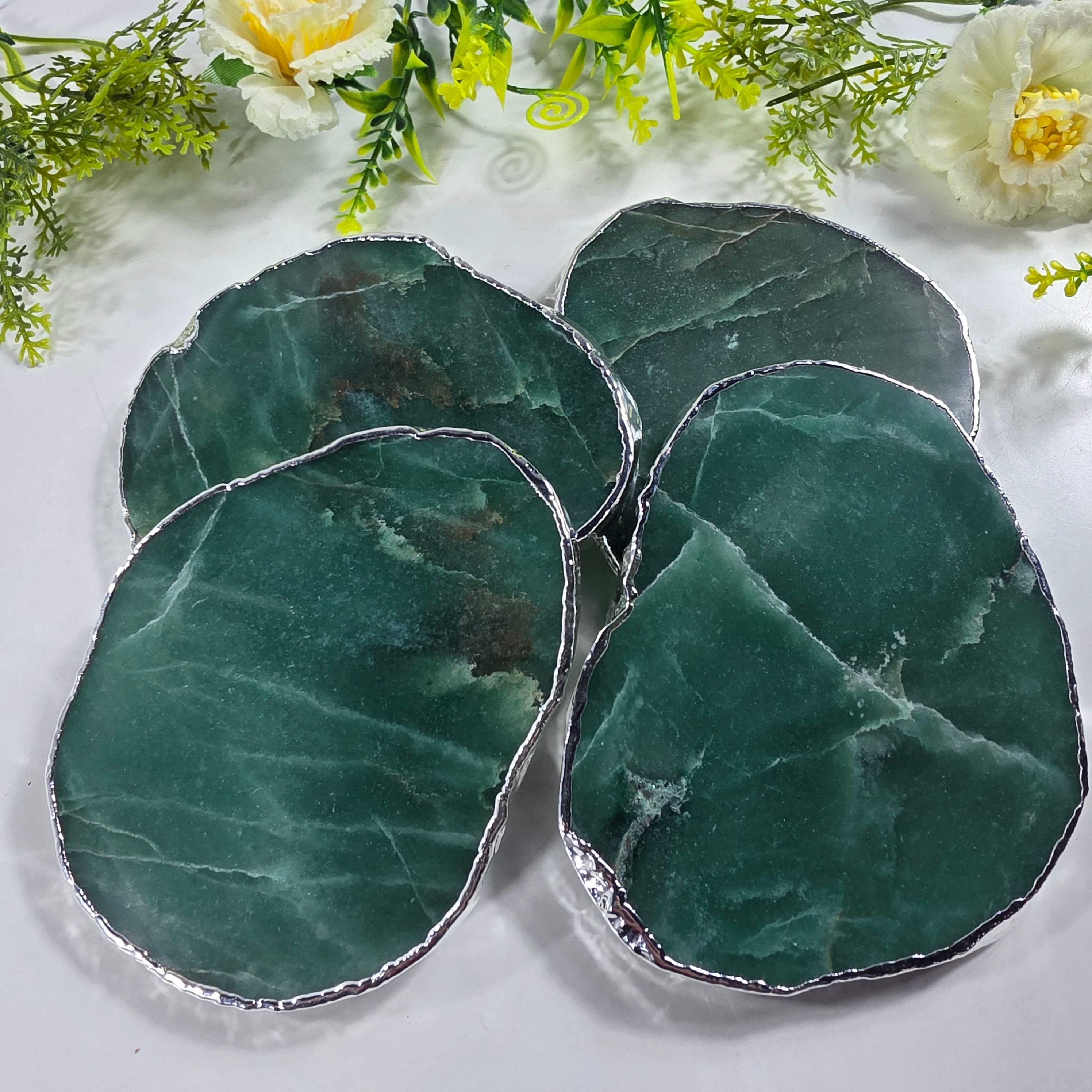 Porta Copos de Quartzo Verde BANHO Prata | 4 unidades | Altura de 8 a 10 cm | Peça Artesanal BR Crystals