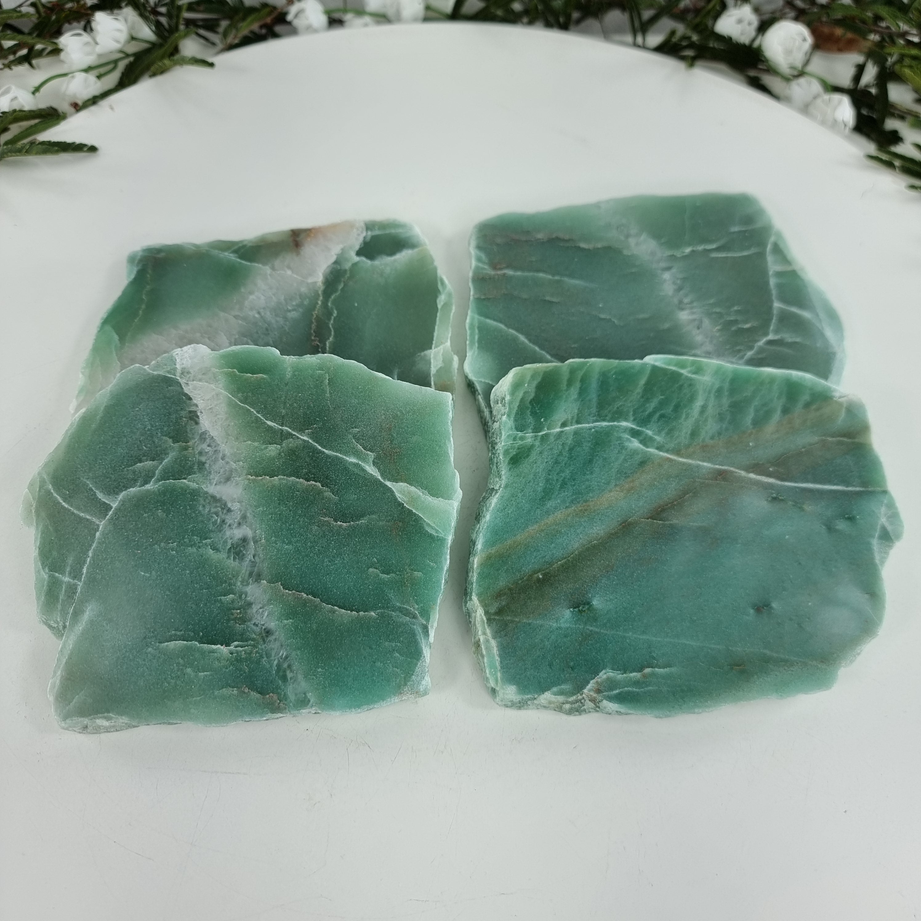 Porta Copos de Quartzo Verde Naturais | 4 unidades | Altura de 10 a 11 cm | Peça Artesanal BR Crystals