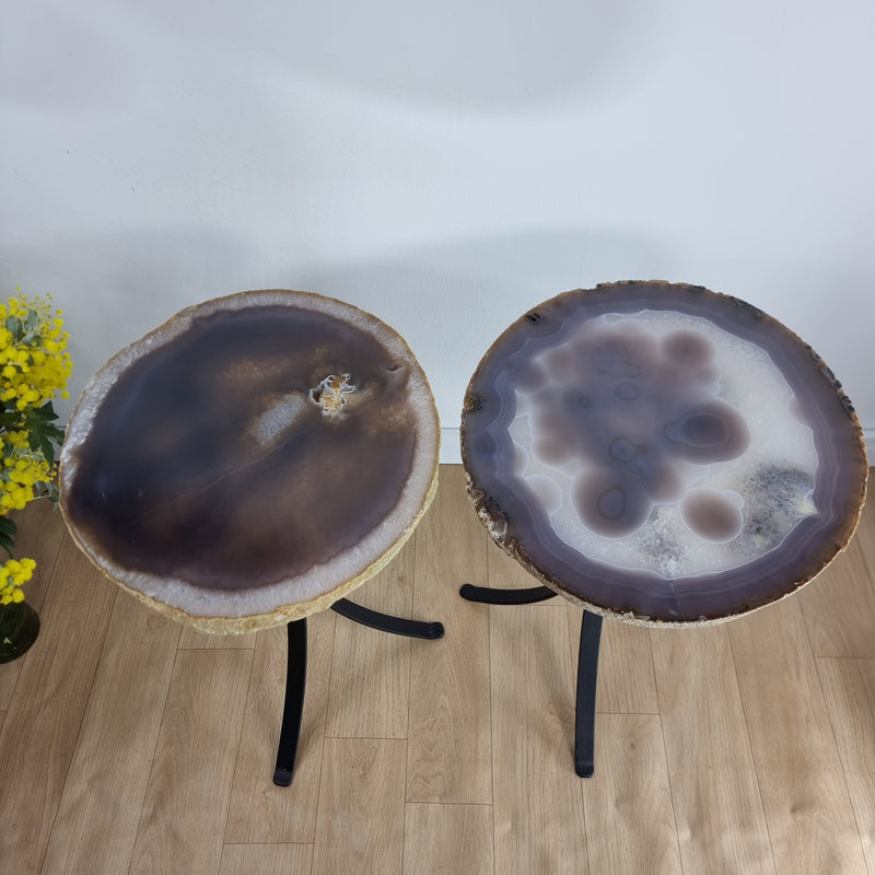 Mesa Lateral (PAR) Ágatas Naturais Chapas GROSSAS base ferro 60 cm Altura