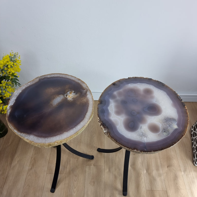 Mesa Lateral (PAR) Ágatas Naturais Chapas GROSSAS base ferro 60 cm Altura