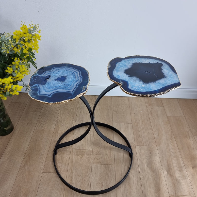 Mesa Lateral (PAR) Ágatas Naturais Chapas FINAS com Banho Dourado base ferro 60 cm Alt