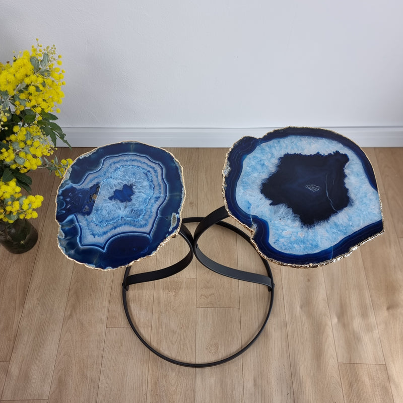Mesa Lateral (PAR) Ágatas Naturais Chapas FINAS com Banho Dourado base ferro 60 cm Alt