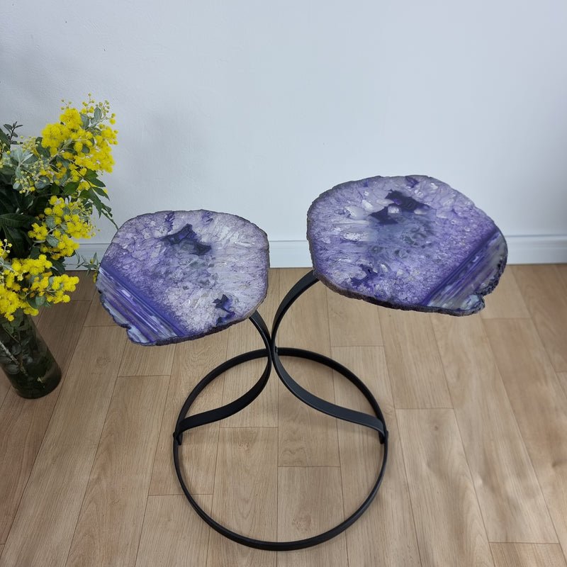 Mesa Lateral (PAR) Ágatas Naturais Chapas FINAS com Banho Dourado base ferro 60 cm Alt