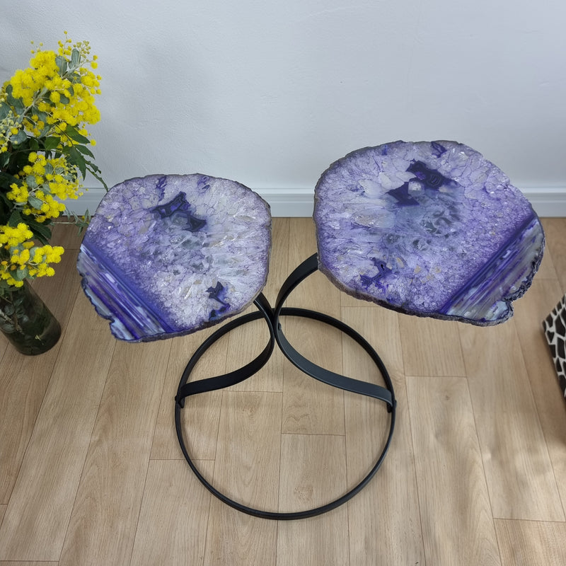 Mesa Lateral (PAR) Ágatas Naturais Chapas FINAS com Banho Dourado base ferro 60 cm Alt