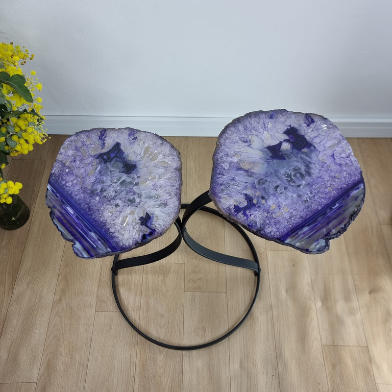 Mesa Lateral (PAR) Ágatas Naturais Chapas FINAS com Banho Dourado base ferro 60 cm Alt