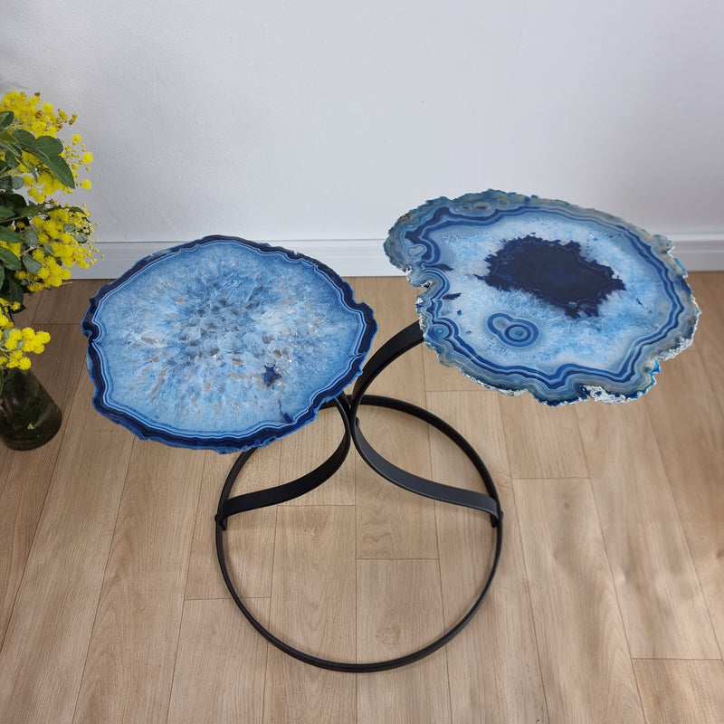 Mesa Lateral (PAR) Ágatas Naturais Chapas FINAS com base ferro 60 cm Alt