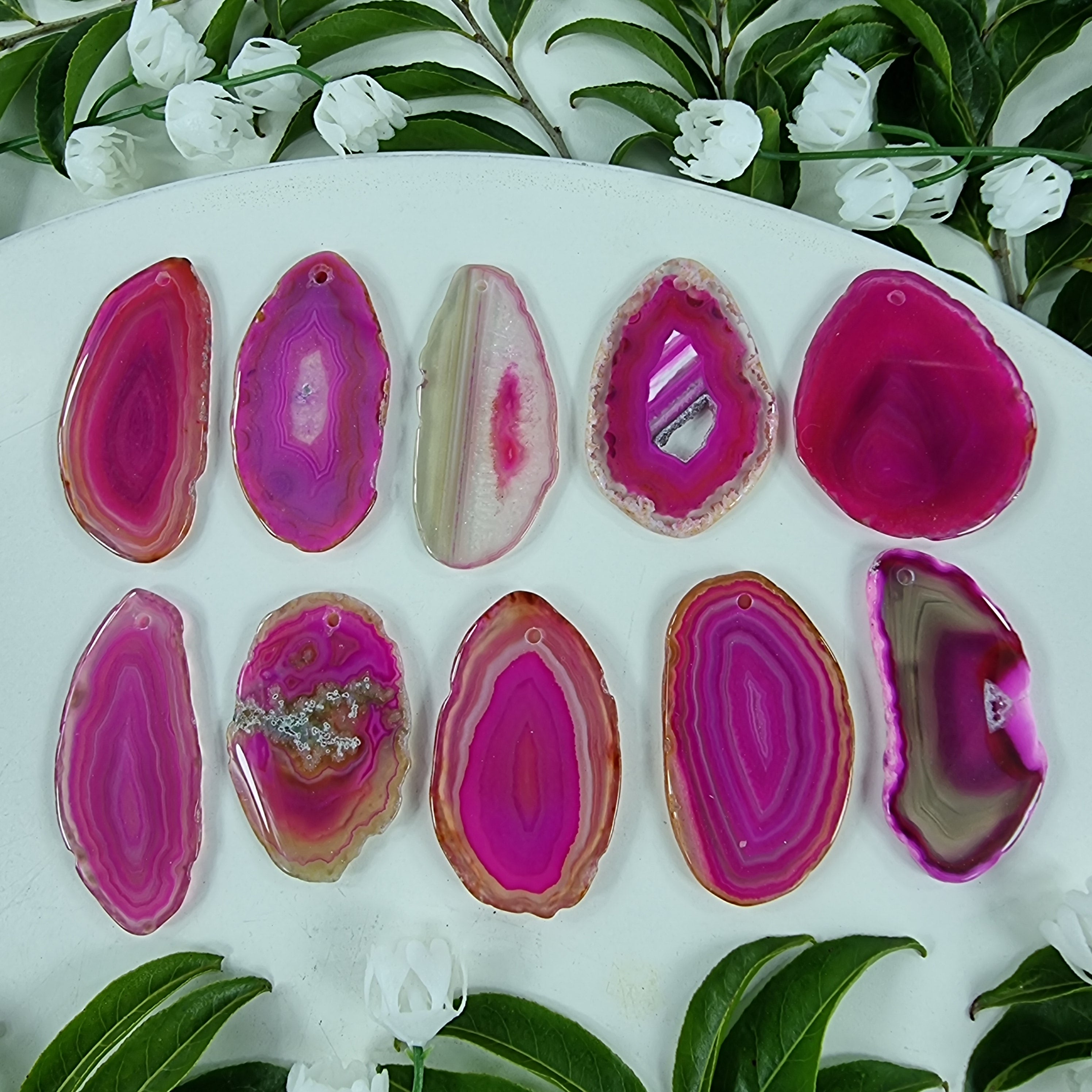 Chapinhas Ágatas Naturais Super Especiais | KIT 10 SEM BANHO com furo | Peça Artesanal BR Crystals