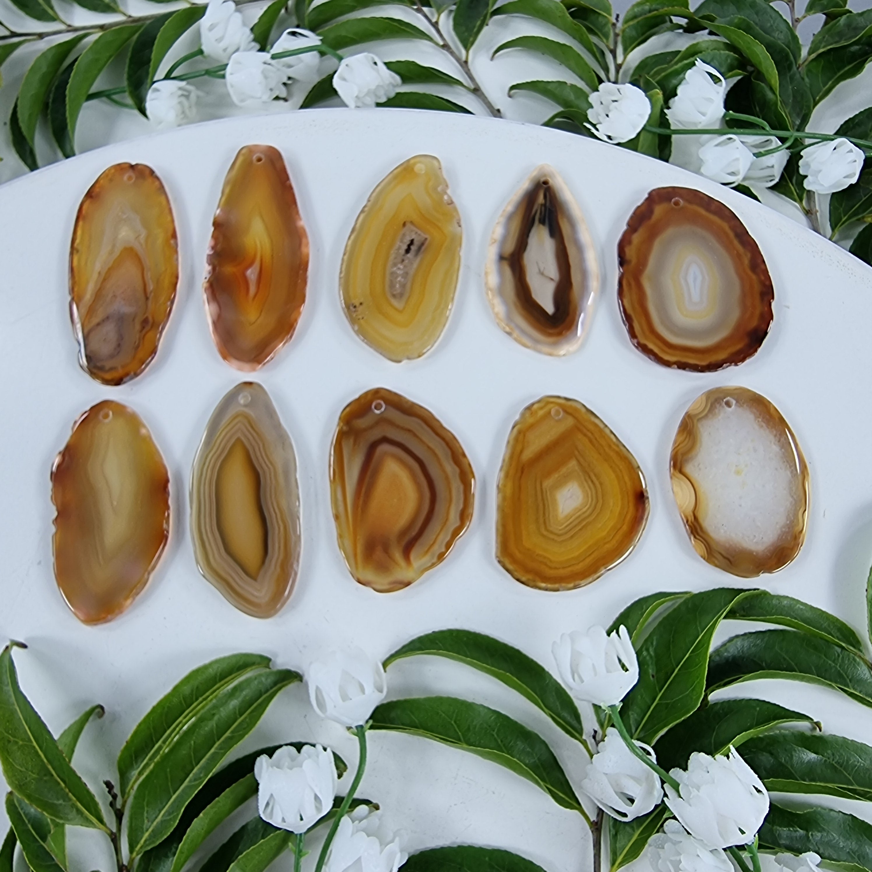 Chapinhas Ágatas Naturais Super Especiais | KIT 10 SEM BANHO com furo | Peça Artesanal BR Crystals