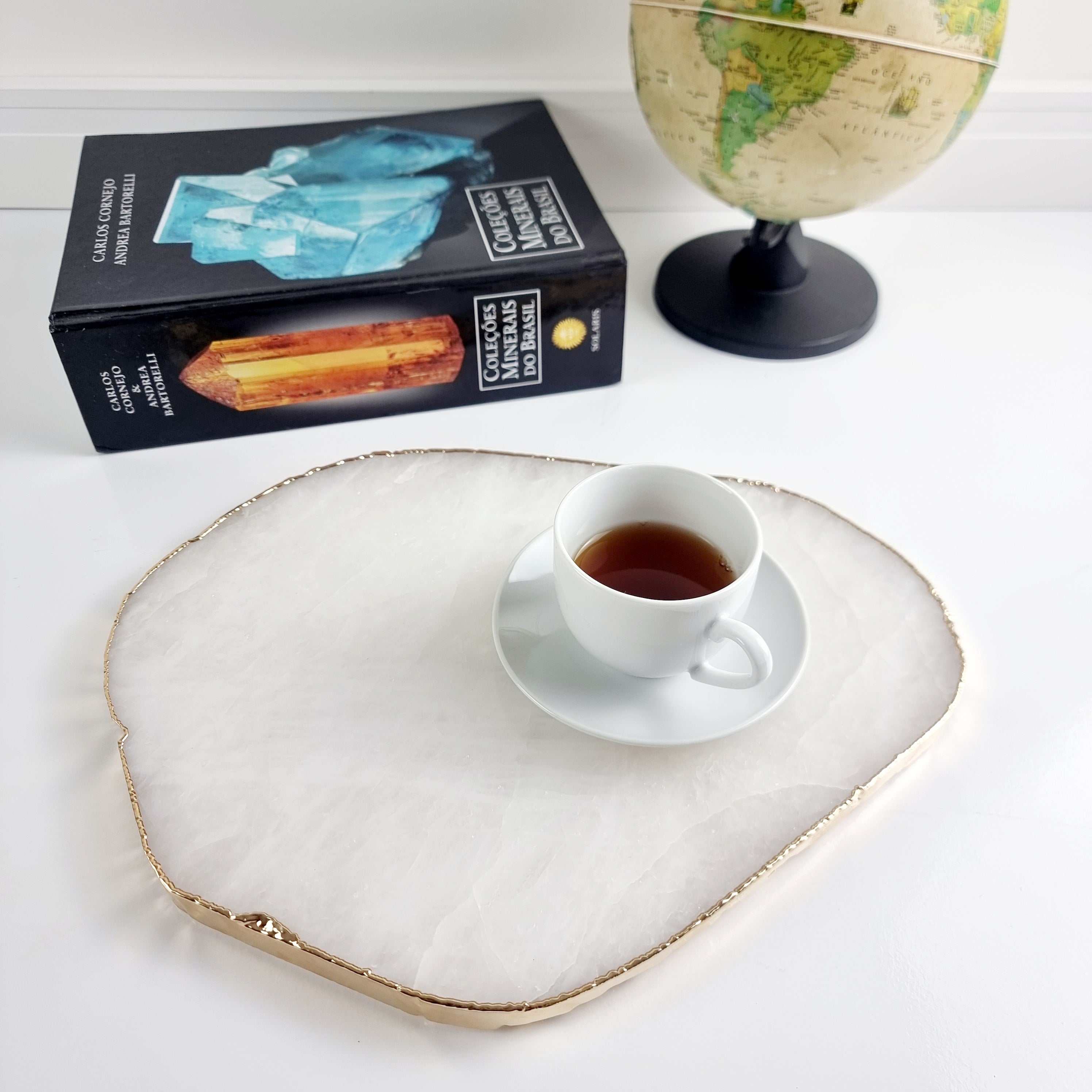 Bandejas de Cuarzo con BORDES DORADOS tamaño 30 a 35 cm y peso 3 kg