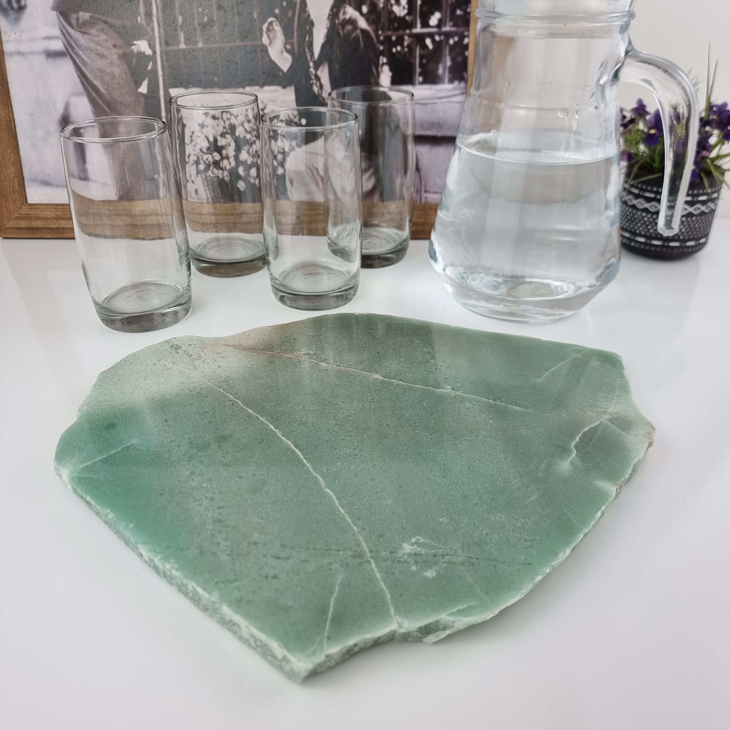 Bandeja de QUARTZO VERDE Bordas Naturais | 1 Unidade | Tamanho 30 cm | Peça Artesanal BR Crystals