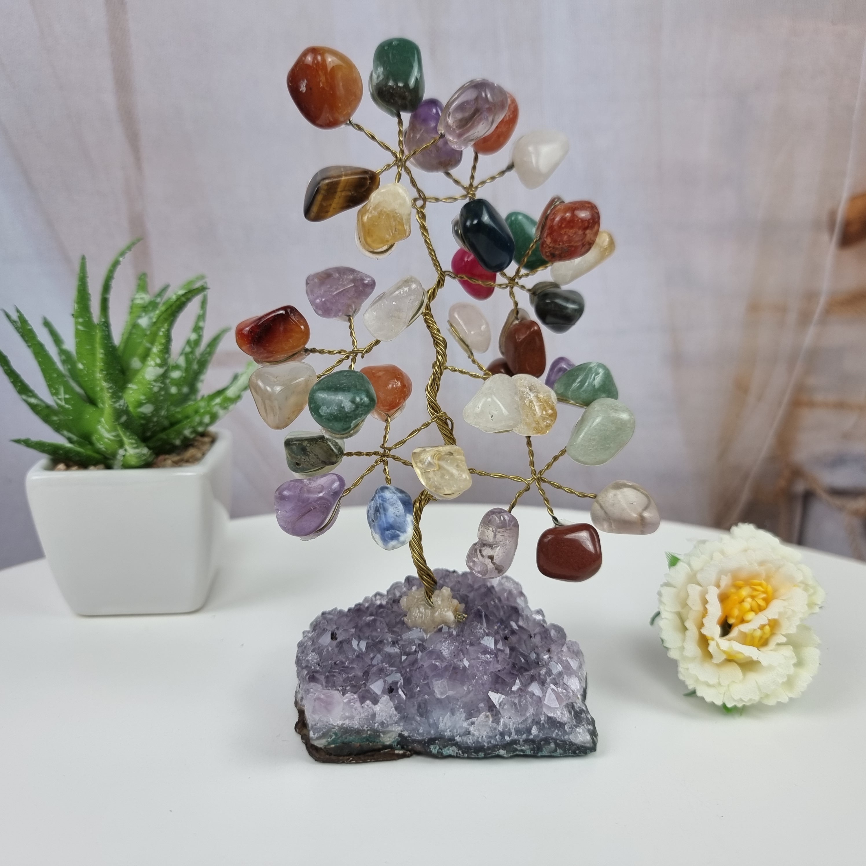 Tree 7 Chakras precious stones 7 branches 42 Amethyst Base Stones Qualy A - 200 g