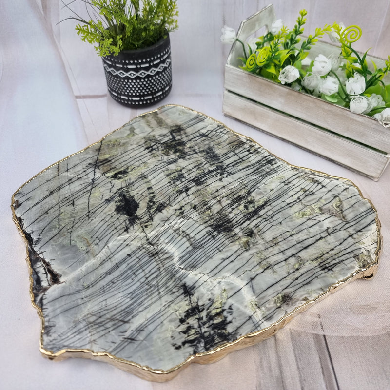 Bandejas de Cuarzo con BORDES DORADOS tamaño 30 a 35 cm y peso 3 kg