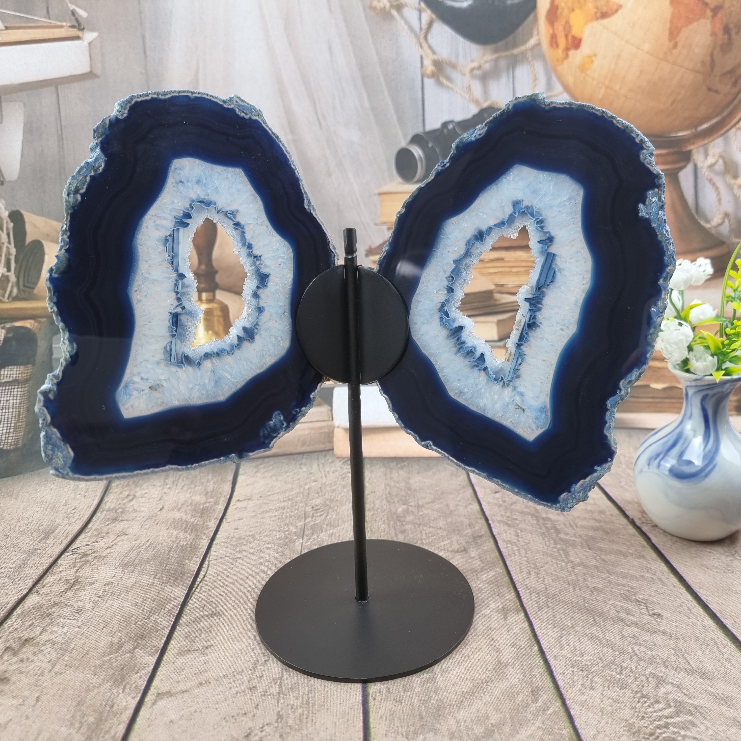 Natural Agate Butterflies size 30 cm height iron base and weight 900 kg