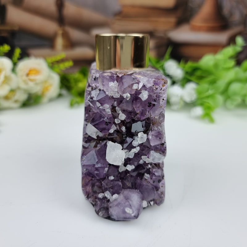 Natural Amethyst Diffuser with Gold or Silver Mouthpiece height 10 cm Weight 400 g