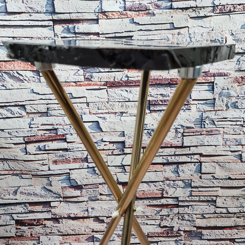 Obsidian Stone Side Table golden base 60 cm height, total weight 5 kg