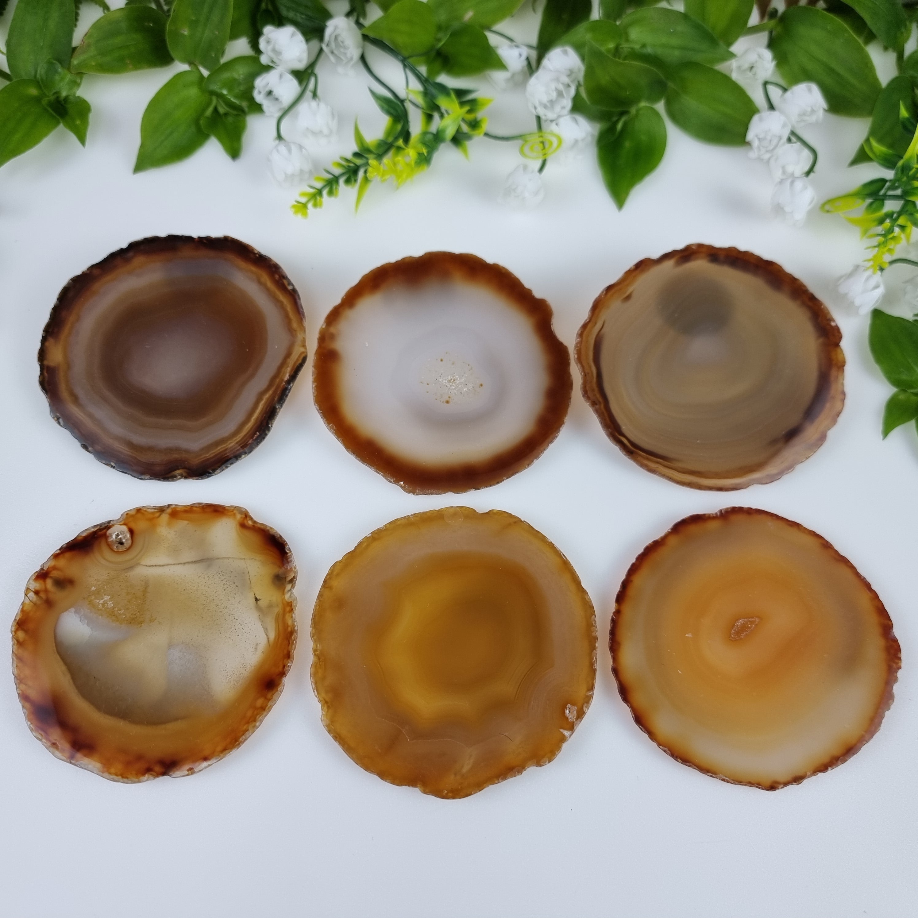Porta Copos Ágatas Naturais tamanho 8 A 10 cm kit de 6 Pçs Peso total de 0,600 kg