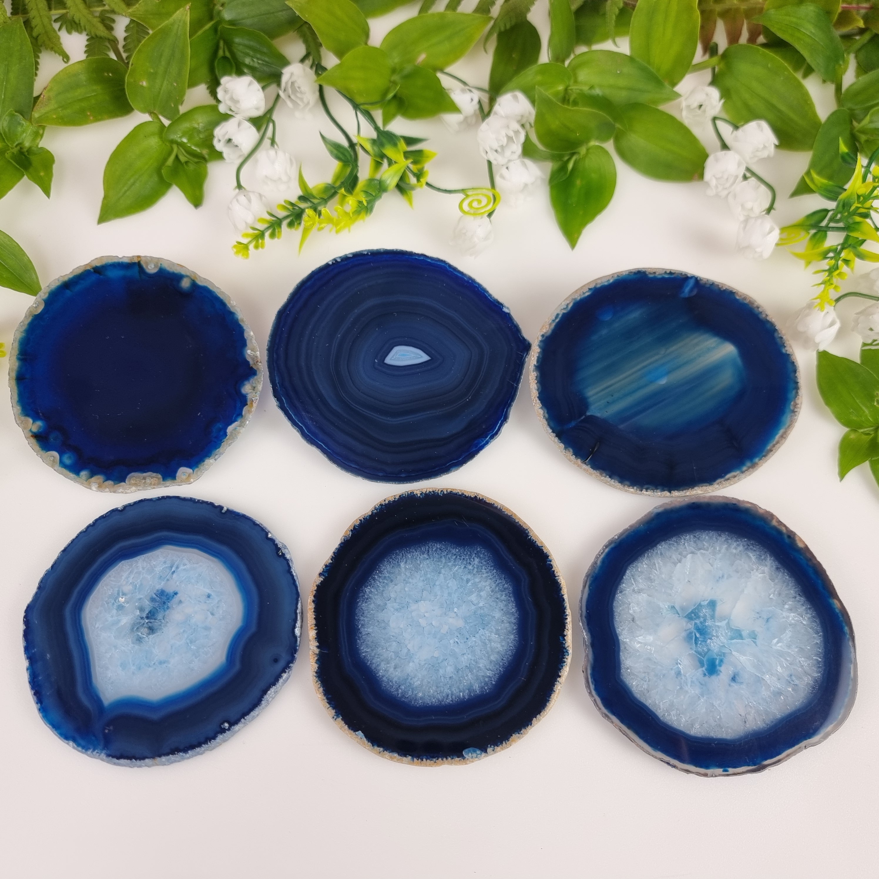 Natural Agate Coasters size 8 to 10 cm kit of 6 pieces Total weight of 0.600 kg