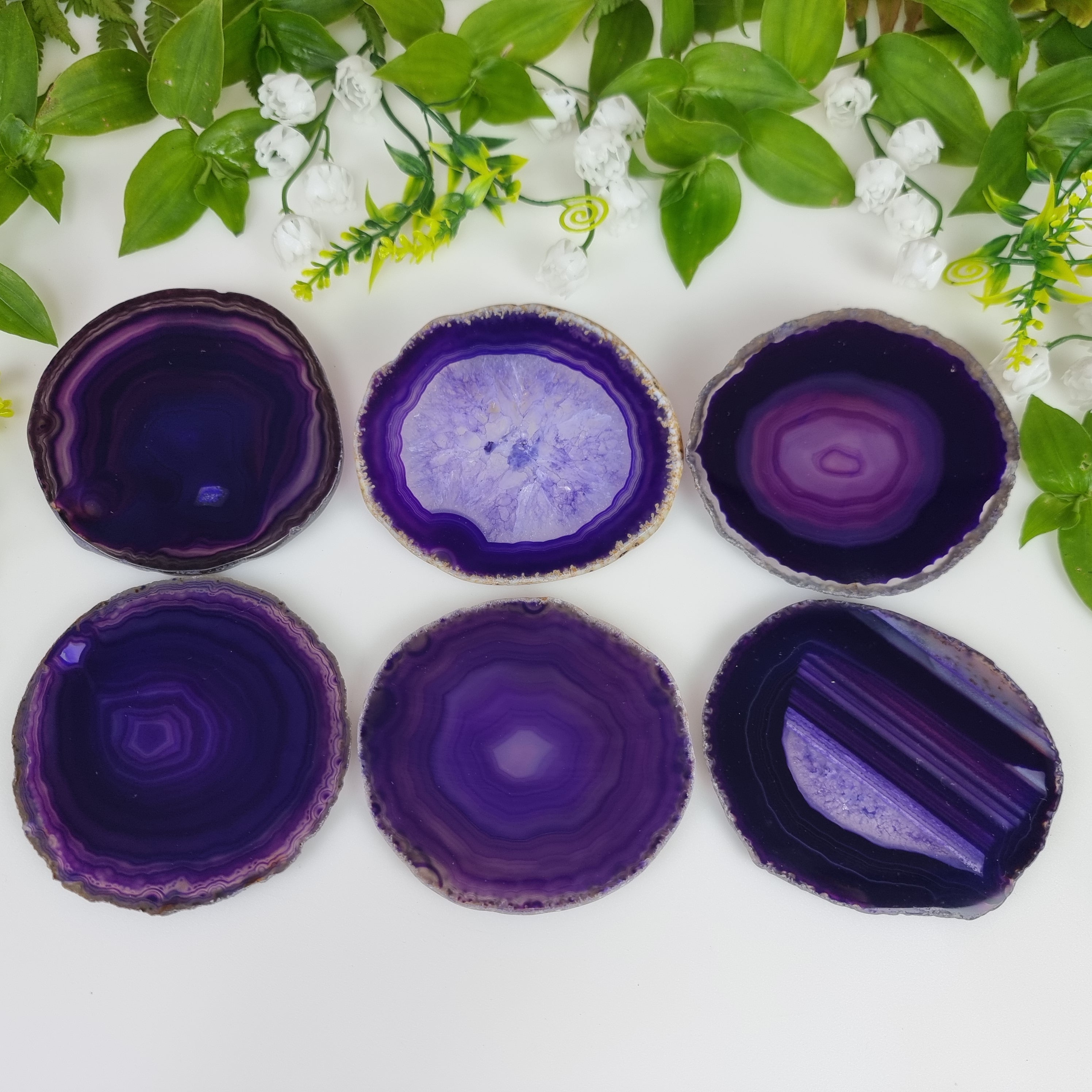 Natural Agate Coasters size 8 to 10 cm kit of 6 pieces Total weight of 0.600 kg