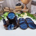 Porta copos ágatas KIT Bar com base madeira 6 unidades pedras naturais peso 1,8 kg