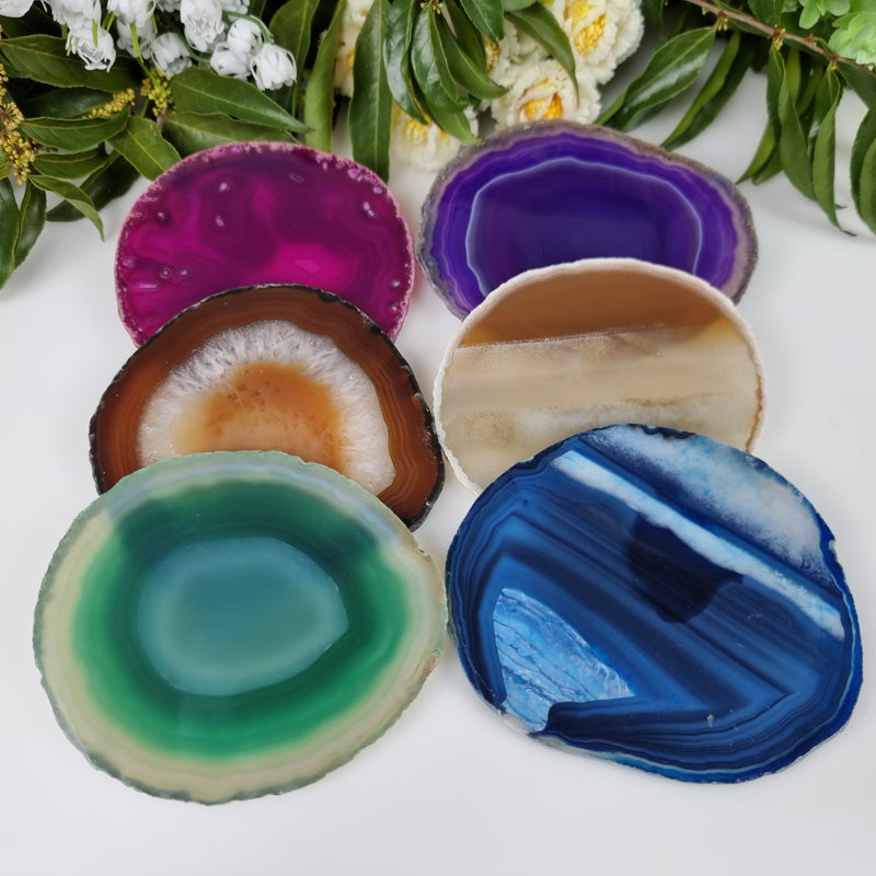 Natural Agate Coasters KIT measuring 10 to 12 cm with 6 pieces Total weight of 0.600 kg