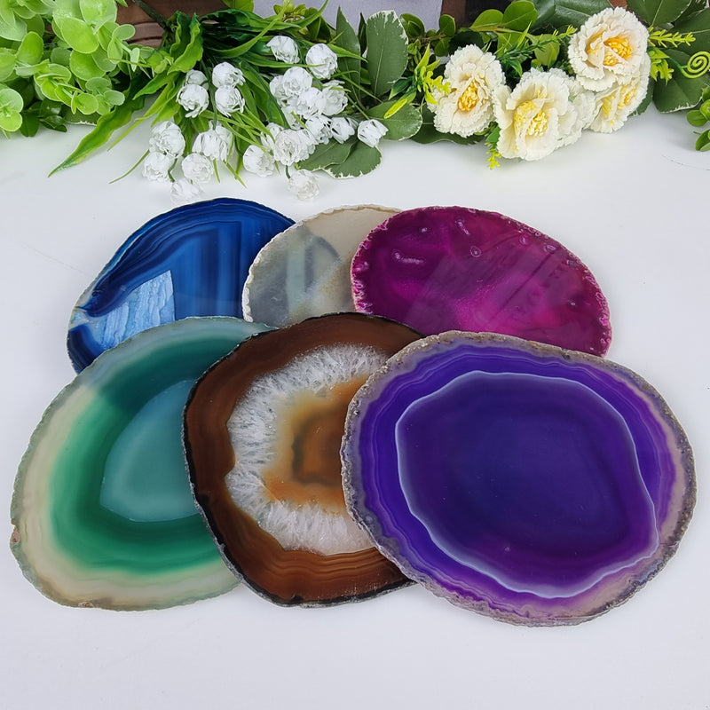 Natural Agate Coasters KIT measuring 10 to 12 cm with 6 pieces Total weight of 0.600 kg