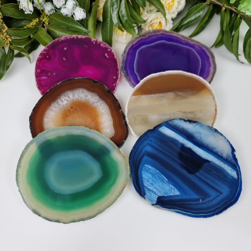Natural Agate Coasters KIT measuring 10 to 12 cm with 6 pieces Total weight of 0.600 kg