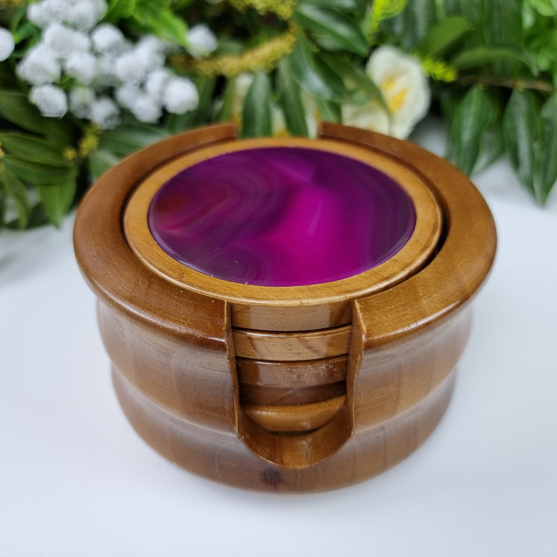 KIT posavasos ágata con base de madera 6 unidades piedras naturales 1,60 kg