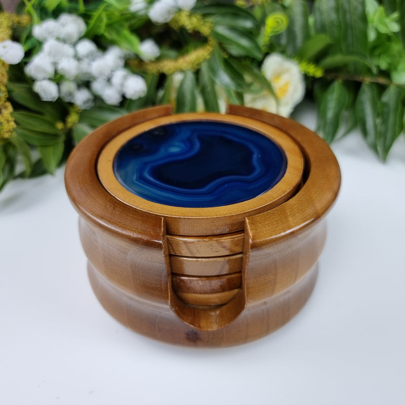 KIT posavasos ágata con base de madera 6 unidades piedras naturales 1,60 kg