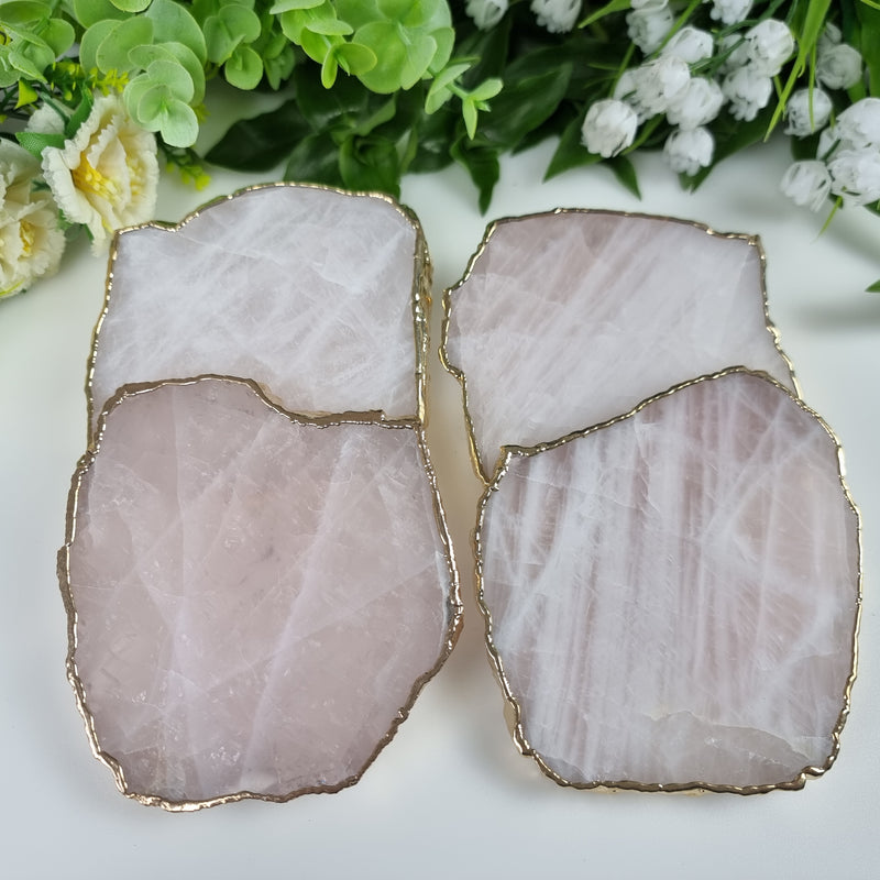 Assorted Quartz Coasters Gold Plated 10 to 13 cm - 4 pcs Total weight of 1.20 kg